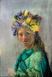 Self-portrait painted by Fransje as Primavera inspired by Rembrandt